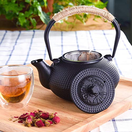 suyika Japanese Tetsubin Cast Iron Teapot Tea Kettle pot with Stainless Steel Infuser for Stovetop Safe Coated with Enameled Interior 22 oz/650 ml | The Storepaperoomates Retail Market - Fast Affordable Shopping