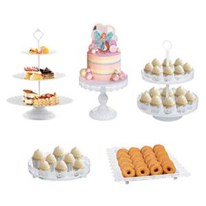 LIFESTIVAL 5 Pack Cake Stands Set White Metal Cupcake Holder Dessert Display Plate Decor Serving Platter for Party Wedding Birthday Baby Shower Celebration Home Decoration