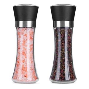 Hotder Premium Pepper and Salt Grinder Set of 2-Refillable Coarseness Adjustable Pepper Mill Shaker with Glass Body for Home ,Kitchen( Two Pack