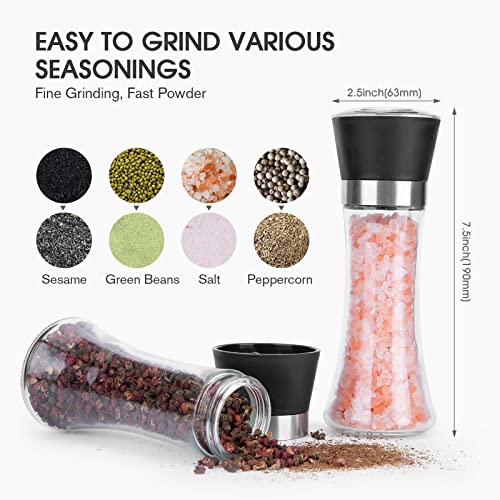 Hotder Premium Pepper and Salt Grinder Set of 2-Refillable Coarseness Adjustable Pepper Mill Shaker with Glass Body for Home ,Kitchen( Two Pack | The Storepaperoomates Retail Market - Fast Affordable Shopping