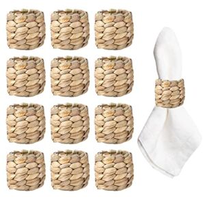 APTWOW Water Hyacinth Napkin Rings Set of 12, Hand-Woven Farmhouse Napkin Rings, Rustic Napkin Rings for Birthday Party, Wedding, Christmas, Thanksgiving Decorations