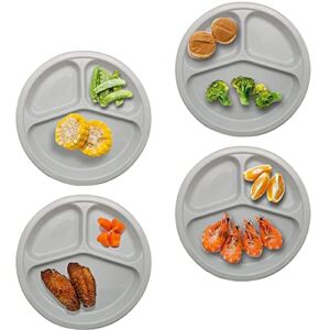Zdesign Divided Plates for Adults(4 Pack) Portion Control Plates Divided Plastic Plates College Dorm Room Essential Apartment Essentials 9 3/4 Inch Reusable Dishes Set Microwave Safe(Gray)