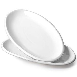 DOWAN 14″ Large Serving Platters, Oval Serving Plates, White Turkey Platters Oven Safe, Porcelain Dinner Serving Tray Serving Dishes for Entertaining, Thanksgiving, Party, Meat, Set of 2, White