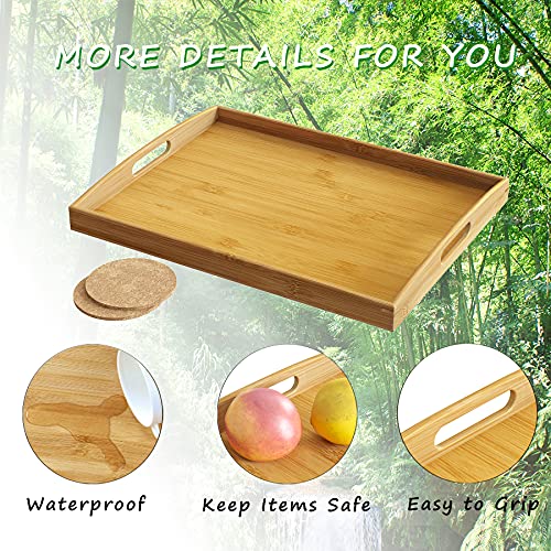 BAMEOS Serving Tray with Handle Bamboo Bed Tray with Two Coasters Food Couch Tray Works for Eating,Working,Storing,Décor, Used in Bedroom, Kitchen, Living Room, Bathroom, (16.9×12.99×1.96inches) | The Storepaperoomates Retail Market - Fast Affordable Shopping