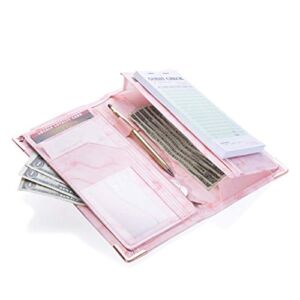 Sonic Server 5×9 11-Pocket Server Book Organizer with Double Magnetic Pockets and Zipper Pocket for Waitress Waiter Waitstaff | Marble Pink