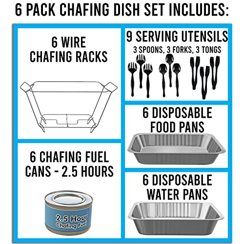 Chafing Dish Buffet Set, Half Size, Disposable Catering Supplies -6 Pack- Food Warmers for Parties, Incl Wire Racks, Fuel, Aluminum Water Pans, Food Pans, Serving Utensils -Single Pan Food Warmer | The Storepaperoomates Retail Market - Fast Affordable Shopping