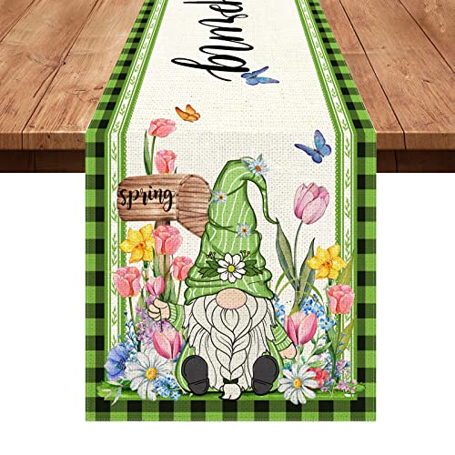 Hexagram Spring Table Runners 13×72 Inches for Coffee Table, Gnomes Linen Burlap Spring Table Runner for Kitchen Rustic Holiday Parties,Seasonal Spring Kitchen Decor for Dinnng Room | The Storepaperoomates Retail Market - Fast Affordable Shopping