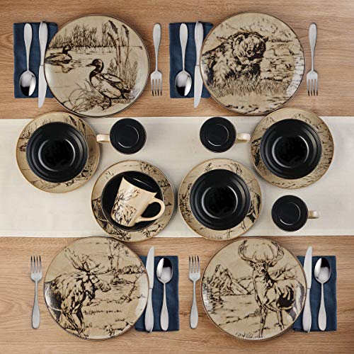 Mossy Oak Animal Print 16 Piece Dinnerware Set, Black and Beige | The Storepaperoomates Retail Market - Fast Affordable Shopping