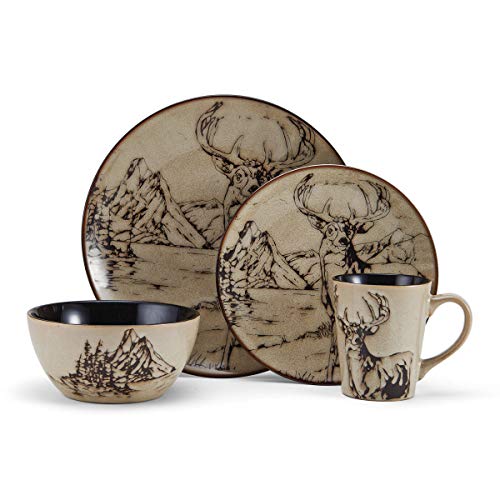 Mossy Oak Animal Print 16 Piece Dinnerware Set, Black and Beige | The Storepaperoomates Retail Market - Fast Affordable Shopping