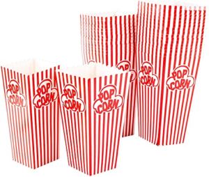 GSM Brands Popcorn Containers Boxes (100 Pack) – Striped White and Red Paper – for Home Movie Theater
