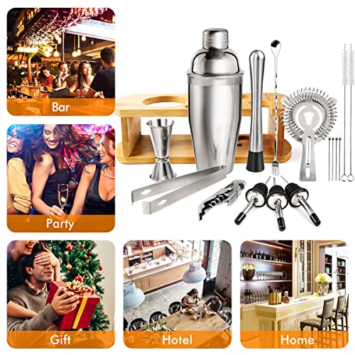 HOKEKM Cocktail Shaker Set with All Accessories, Bar Tool Bartender Kit with 24 oz Stainless Steel Martini Mixer, Bamboo Stand for Drink Mixing,Home,Bar,Party, 18pcs, HKK-02, Silver | The Storepaperoomates Retail Market - Fast Affordable Shopping
