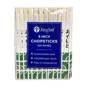 KingSeal 8 Inch Natural Poplar Wood Chopsticks, Paper Sleeve – 200 Count (2 Packs of 100 pairs)