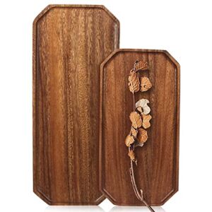 Set of 2 Wooden Serving Tray Rectangular Platters Charcuterie Boards Acacia Wood Platter for Food 16″, 13″ Long Appetizer Trays for Party Cookie Fruit Christmas Platter Dish Rectangle Plate Wood Trays