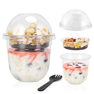 50Sets 12 oz Clear Plastic Parfait Cups with Lids Dome Lids No Hole with Insert Dessert Cups with Lids for Yogurt Fruit and Cereal Parfait Plastic Cups with Lids Ice Cream Cups