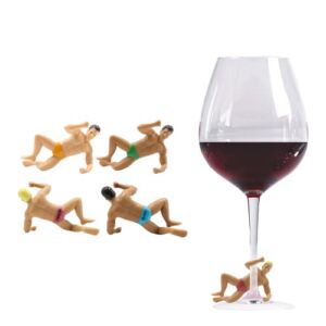 NPW Wine Charmers Themed Reuseable Glass Drink Markers, 4