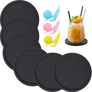 Silicone Coasters, Coasters for Drinks 6 Set Non-Slip Cup Coasters, Heat Resistant Cup Mate, Soft Coaster for Tabletope Protection, Furniture from Damage (Black)