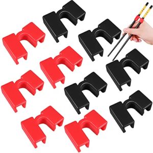 10 Pieces Reusable Chopstick Helpers Training Chopsticks Hinges Connector Reusable Plastic Training Chopstick for Adults Kids Beginner Trainers (Red, Black)