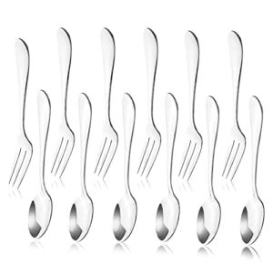 12pcs Stainless Steel Tea Dinner Server Spoon and Cake Fruit Forks Kitchen Accessory Wedding Party for Dessert, Salad, Appetizer, Cocktail(6 Forks + 6 Spoons)