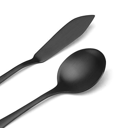 Matte Black Serving Set，SHARECOOK 5-Piece 18/0 Stainless Steel Large Hostess Set with Round Edge, Satin Finished, Dishwasher Safe -Spoons, Forks,Butter Knife& Slotted Spoon | The Storepaperoomates Retail Market - Fast Affordable Shopping