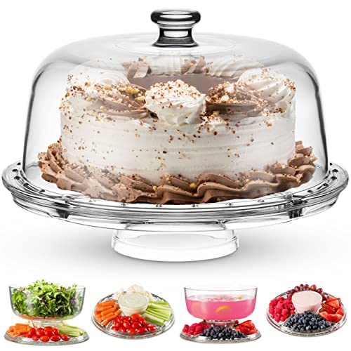 Godinger Cake Stand and Serving Plate Platter with Dome Lid, 6 in 1 Multi-Purpose Use, Italian Made Crystal Glass Footed Cake Stand, Salad Bowl, Cake Plate, Fruit Platter | The Storepaperoomates Retail Market - Fast Affordable Shopping