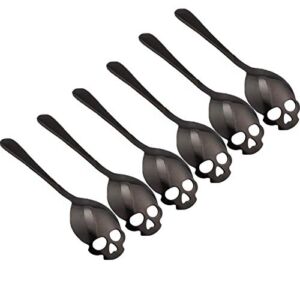 304 Stainless Steel Skull Sugar Spoon Dessert Tea Coffee Stirring Spoon Set of 6 (Black)