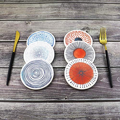 AD Set of 6 Coasters with Holder for Drinks Absorbing Round Ceramic Stone Coaster with Cork Base,Tabletop Protection Mat for Mugs and Cups,Office,Kitchen (Colorful with Holder) | The Storepaperoomates Retail Market - Fast Affordable Shopping