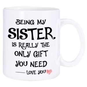 Funexara Gifts For Sister From Sister Brother-Great Sister in law Gift-Awesome twin Sister gifts-Being My Sister-BFF Birthday Christmas Gifts for Women-Funny Sarcastic 11oz Coffee Mug