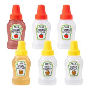 RAYNAG 25ml Mini Condiment Squeeze Bottle Honey Squeezable Jar 6 Pack Ketchup/Sauce Containers Plastic Portable Lunch Box Dressing Dispensers to Go with Screw Cap