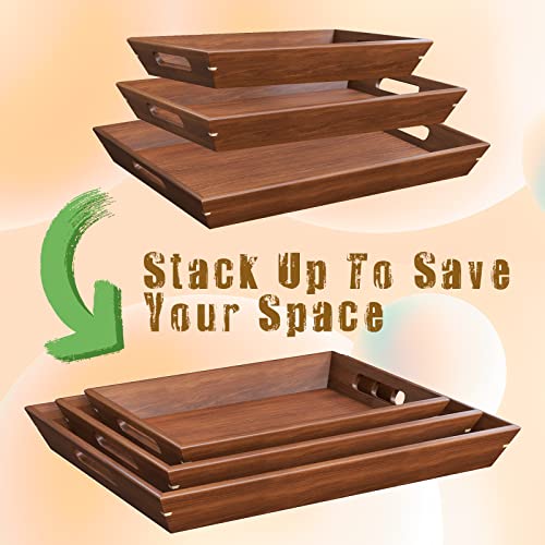 BAMEOS Serving Tray with Handles Set of 3 Wood Nesting Bed Tray with 3 Coasters Food Couch Tray Works for Eating,Working,Storing,Décor, Used in Bedroom, Kitchen, Living Room, Bathroom | The Storepaperoomates Retail Market - Fast Affordable Shopping