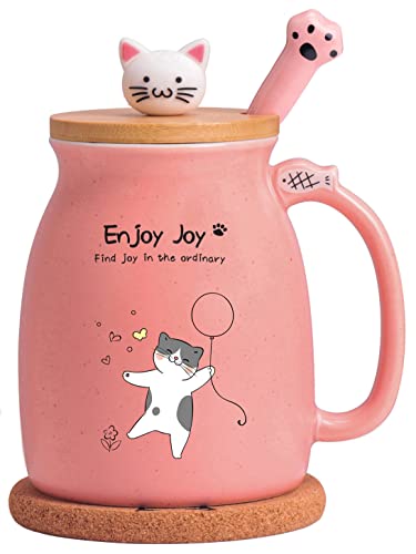 Novelty Cat Mug Cute Ceramic Coffee Cup with Kawaii Wooden Kitty Lid, Lovely Cat Claw Spoon, Anime Wooden Cat Coaster, Cat Things Pink Birthday Mug Gift for Cat Lovers Girl Kids Women 480ML (Pink) | The Storepaperoomates Retail Market - Fast Affordable Shopping