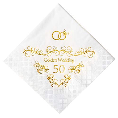 Crisky 50th Wedding Anniversaray Napkins Golden Cocktail Beverage Napkins, 50th Wedding Anniversary Decorations for Candy Cake Table, 50 Pcs, 3-ply | The Storepaperoomates Retail Market - Fast Affordable Shopping