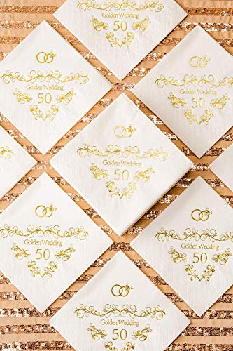 Crisky 50th Wedding Anniversaray Napkins Golden Cocktail Beverage Napkins, 50th Wedding Anniversary Decorations for Candy Cake Table, 50 Pcs, 3-ply | The Storepaperoomates Retail Market - Fast Affordable Shopping