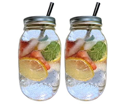 JARMING COLLECTIONS Smoothie Cup Mason Drinking Jars – 32oz Mason Jars, Mason Jars with Lids and Straws, Smoothie & Coffee Glass Bottles with Lids, Mason Jars as Home Bar Accessories (Set of 2) | The Storepaperoomates Retail Market - Fast Affordable Shopping