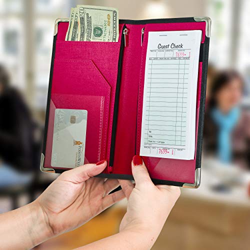 Golgino Server Book for Waitress & Waiter 9 x 5 Inch, Two Zipper Pockets & ID Holder, Premium Receipt Organizer Wallet Fits Aprons, 11 Money Pockets Perfect for Server Banking (Black/Magenta) | The Storepaperoomates Retail Market - Fast Affordable Shopping