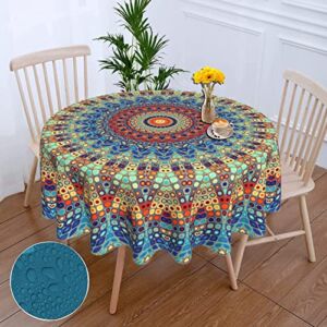 Round Tablecloth 60 Inch,Stain Resistance Polyester Table Cloth,Table Cover for Kitchen Dining Table, Buffet Parties and ​Camping-Mandala