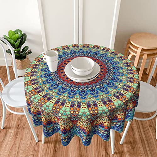 Round Tablecloth 60 Inch,Stain Resistance Polyester Table Cloth,Table Cover for Kitchen Dining Table, Buffet Parties and ​Camping-Mandala | The Storepaperoomates Retail Market - Fast Affordable Shopping