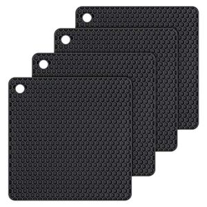Silicone Trivet Mats Hot Mat – Hot Pads Durable Non Slip Coasters Heat Resistant Mats (Black)