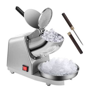 VIVOHOME Electric Dual Blades Ice Crusher Shaver Snow Cone Maker Machine Silver 143lbs/hr with Ice Pick for Home and Commercial Use