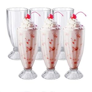 Cedilis 6 Pack Milkshake Glass with 6 Long Metal Spoons,Old Fashioned Soda Glasses, Fountain Classic Glass for Ice Cream, Clear, 12oz