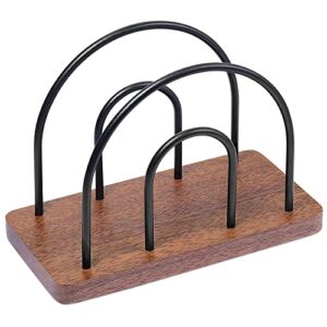 MBL Wooden Napkin Holder with Matte Black Metal Wire, for Kitchen Dining Restaurant Table Classic Home Décor, Indoor & Outdoor Use, Brown Base