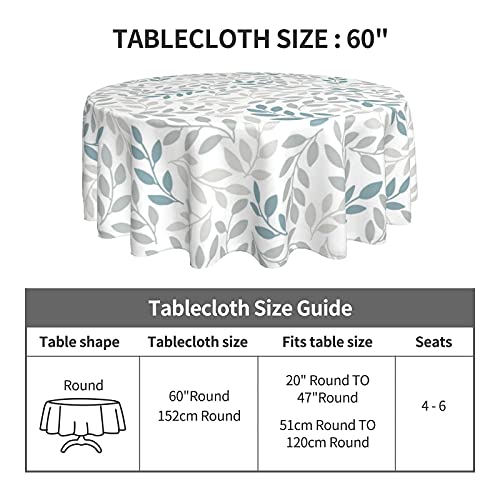 Leaf Grey Tablecloth Summer 60 Inch Round Teal Tablecloth Leaves Rustic with Wrinkle Resistant for Party, Picnic, Tabletop, Dining Room, Indoor and Outdoor Dining, Decorative Patio | The Storepaperoomates Retail Market - Fast Affordable Shopping