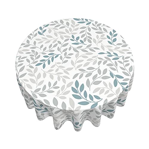 Leaf Grey Tablecloth Summer 60 Inch Round Teal Tablecloth Leaves Rustic with Wrinkle Resistant for Party, Picnic, Tabletop, Dining Room, Indoor and Outdoor Dining, Decorative Patio | The Storepaperoomates Retail Market - Fast Affordable Shopping