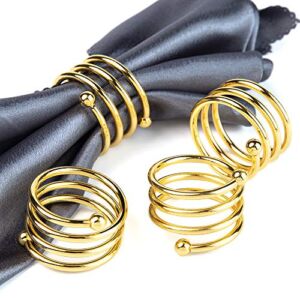 Jofefe 6Pcs Gold Napkin Rings Round Napkin Holders Buckles for Wedding, Dinner Party, Table Decorations