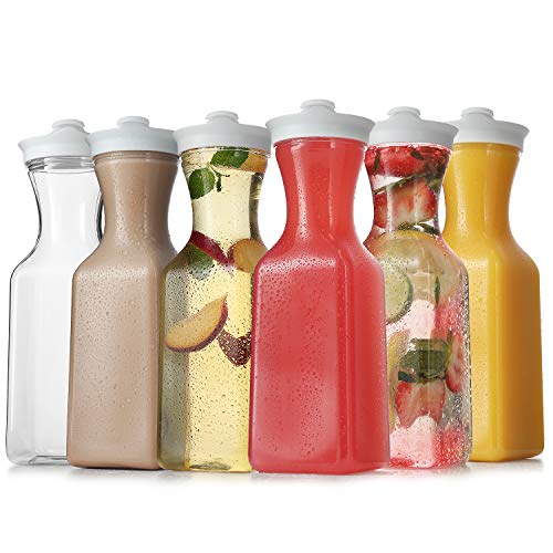 DilaBee Carafes for Mimosa Bar – 6 Pack Plastic Water Carafe Pitcher with Lids for Juice, Milk, Smoothie, Iced Tea & More – Square Base Drink Containers for Fridge – 32 Oz | The Storepaperoomates Retail Market - Fast Affordable Shopping