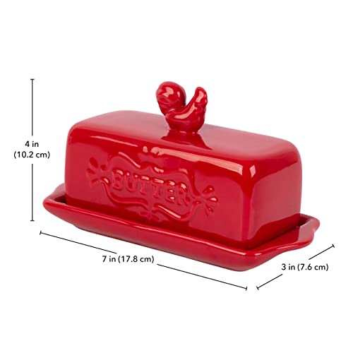 MosJos Butter Dish with Lid – Premium Butter Keeper with Rooster Finial – Ceramic Butter Dish for Countertop, Fridge – Beautiful Red Color and Practical Design – Ideal for Housewarming, Christmas | The Storepaperoomates Retail Market - Fast Affordable Shopping