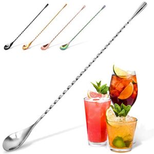 Zulay Premium 12 Inch Stainless Steel Cocktail Spoon – Long Attractive Spiral Design for Layering Drinks – Bar Spoon & Cocktail Mixing Spoon for Cocktail Shakers, Tall Cups & Pitchers (Silver)