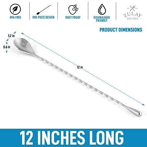 Zulay Premium 12 Inch Stainless Steel Cocktail Spoon – Long Attractive Spiral Design for Layering Drinks – Bar Spoon & Cocktail Mixing Spoon for Cocktail Shakers, Tall Cups & Pitchers (Silver) | The Storepaperoomates Retail Market - Fast Affordable Shopping