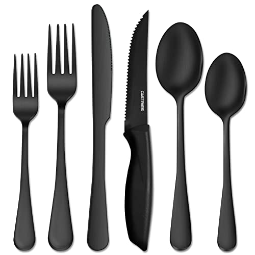 Black Silverware Set, 24 Piece Matte Stainless Steel Silverware Flatware Cutlery Set for 4, Include Knife Fork Spoon, Hand Wash Recommended (Black) | The Storepaperoomates Retail Market - Fast Affordable Shopping