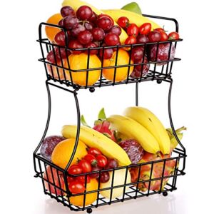 TomCare 2-Tier Fruit Basket Metal Fruit Bowl Bread Baskets Detachable Fruit Holder kitchen Storage Baskets Stand – Screws Free Design for Fruits Breads Vegetables Snacks, Bronze
