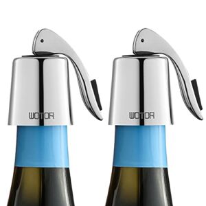 WOTOR Wine Stoppers Stainless Steel Wine Bottle stopper Plug with Silicone, Reusable Wine Saver, Wine Corks, Decorative Wine Bottle Sealer Leak proof Keep Fresh Silver 2 pack